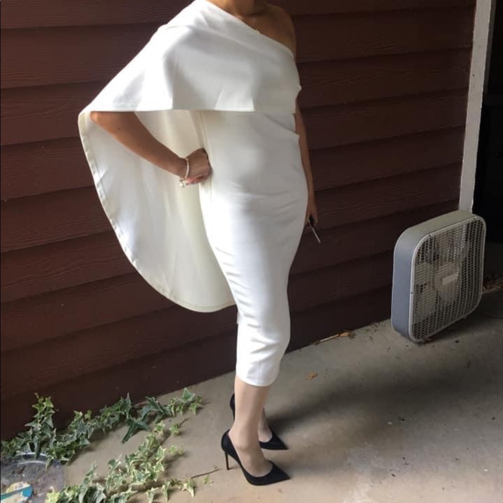 White/egg shell one shoulder dress